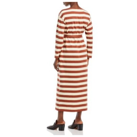 Tory Burch Jersey Striped Long Sleeve Midi Dress in Dark Auburn French Cream - Picture 2 of 11